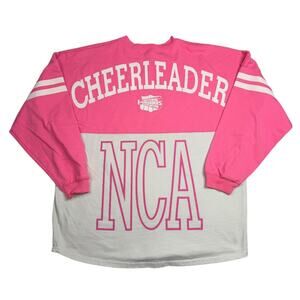 Vintage NCA Spirit Jersey T-Shirt Cheerleading Nationals 90s Pink White Large
